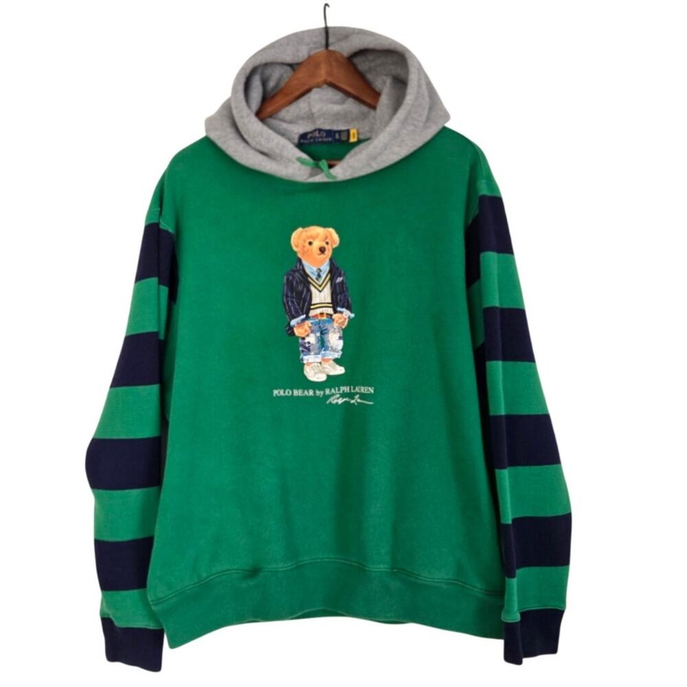 Collegiate Preppy Businessman Ralph Lauren Polo Bear Rugby Striped Sweatshirt XL